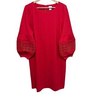 Chico's Chic Lantern Sleeve Short Dress Size 2.5/14 Red Ponte Knit Sheath NWT